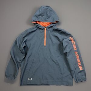 Under Armor Boys Gray Orange Wind Breaker Hoodie Youth LG